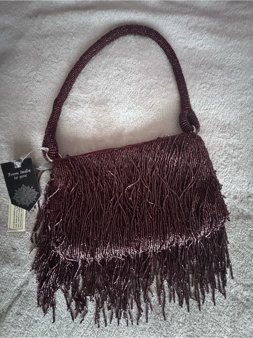 From India to You dark burgundy brown beaded purse